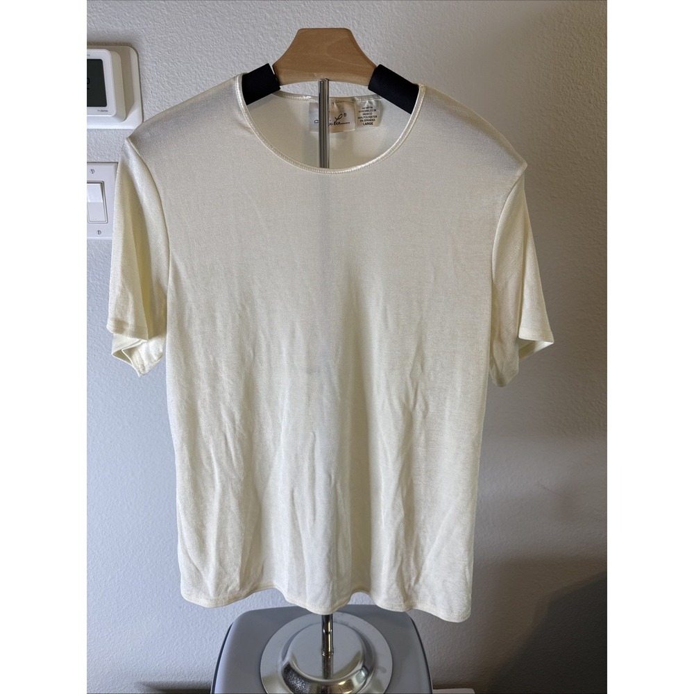 Kathie Lee Women's Pullover Shear Top Short Sleeve Cream Size Large‎